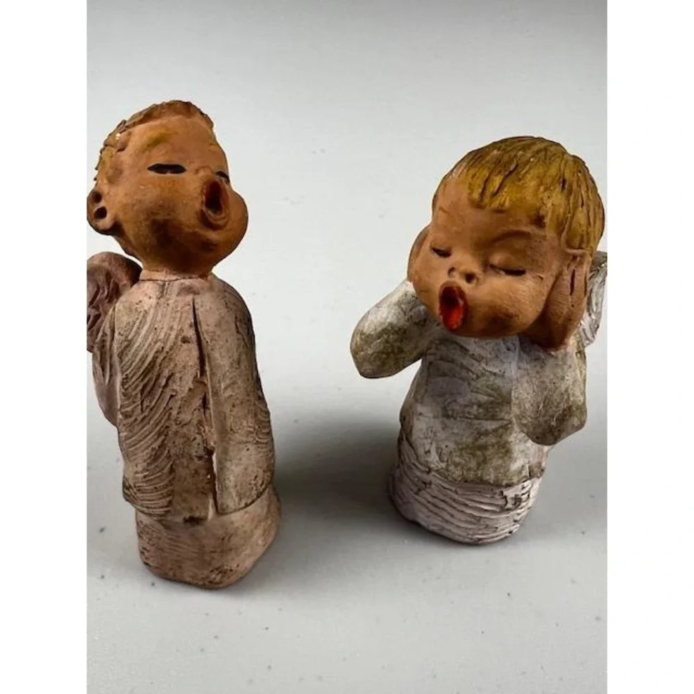 Vtg Jullar Terracotta Choir Boy Angels Cherub Figurines Set of 2 Spain‎ 1970's